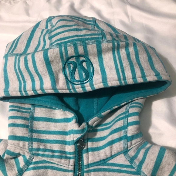 Lululemon teal and light grey striped scuba hoodie  (4) - Picture 3 of 11